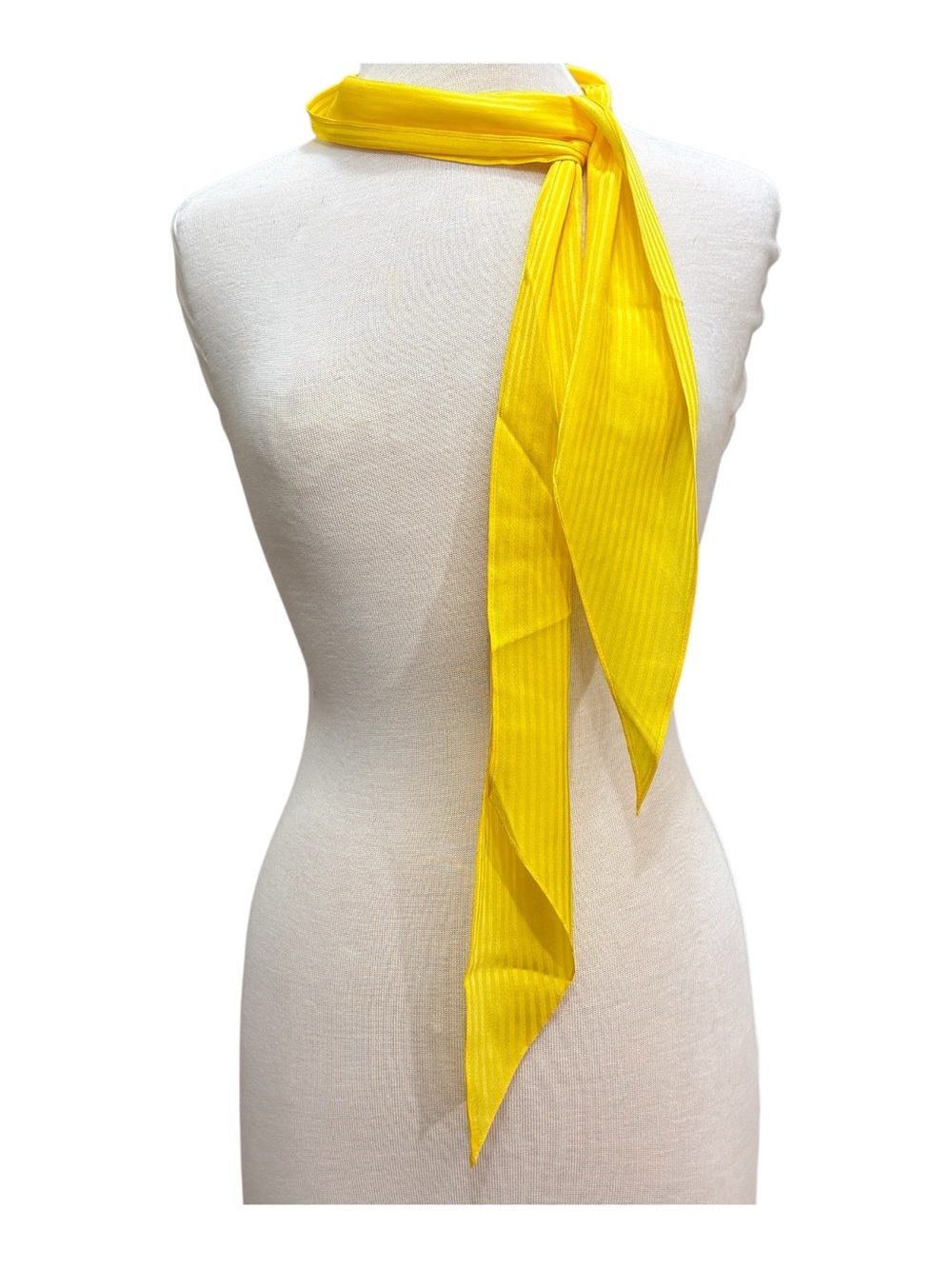 Yellow Satin-Like Skinny Scarf Long Neck Bow Sash Striped 62”